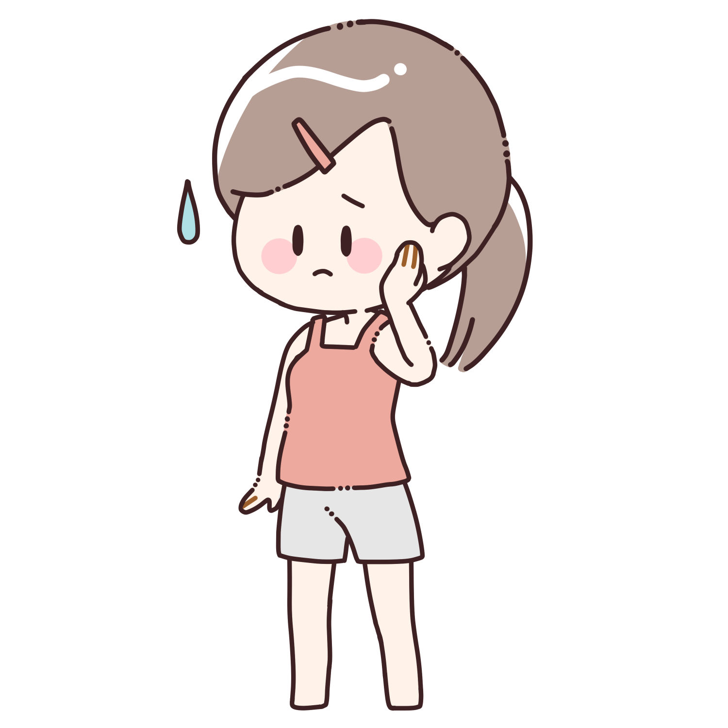 肌に手をあてて悩む女性/商用利用可能・無料イラストフリー素材サイト