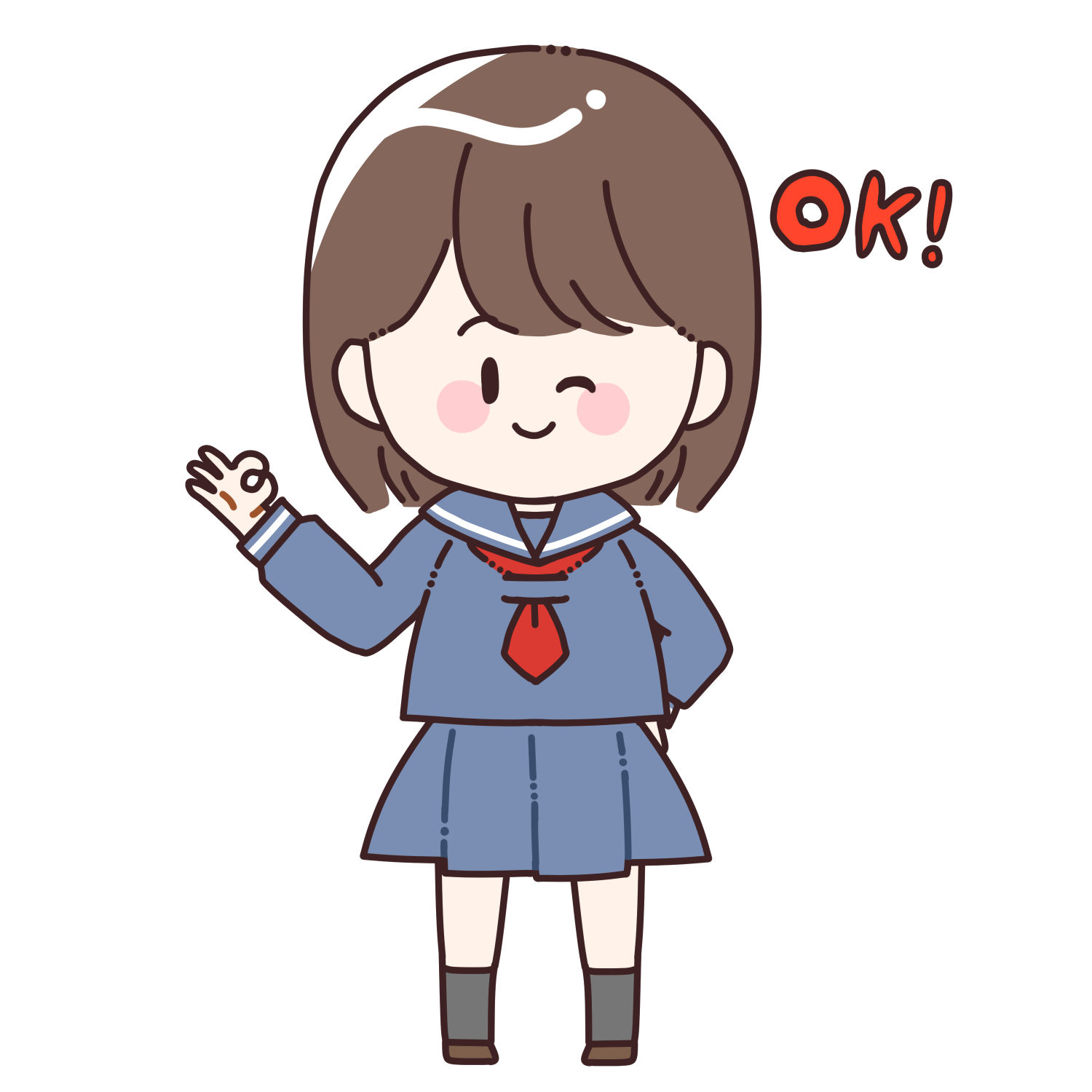 OKポーズする女学生/商用利用可能・無料イラストフリー素材サイト