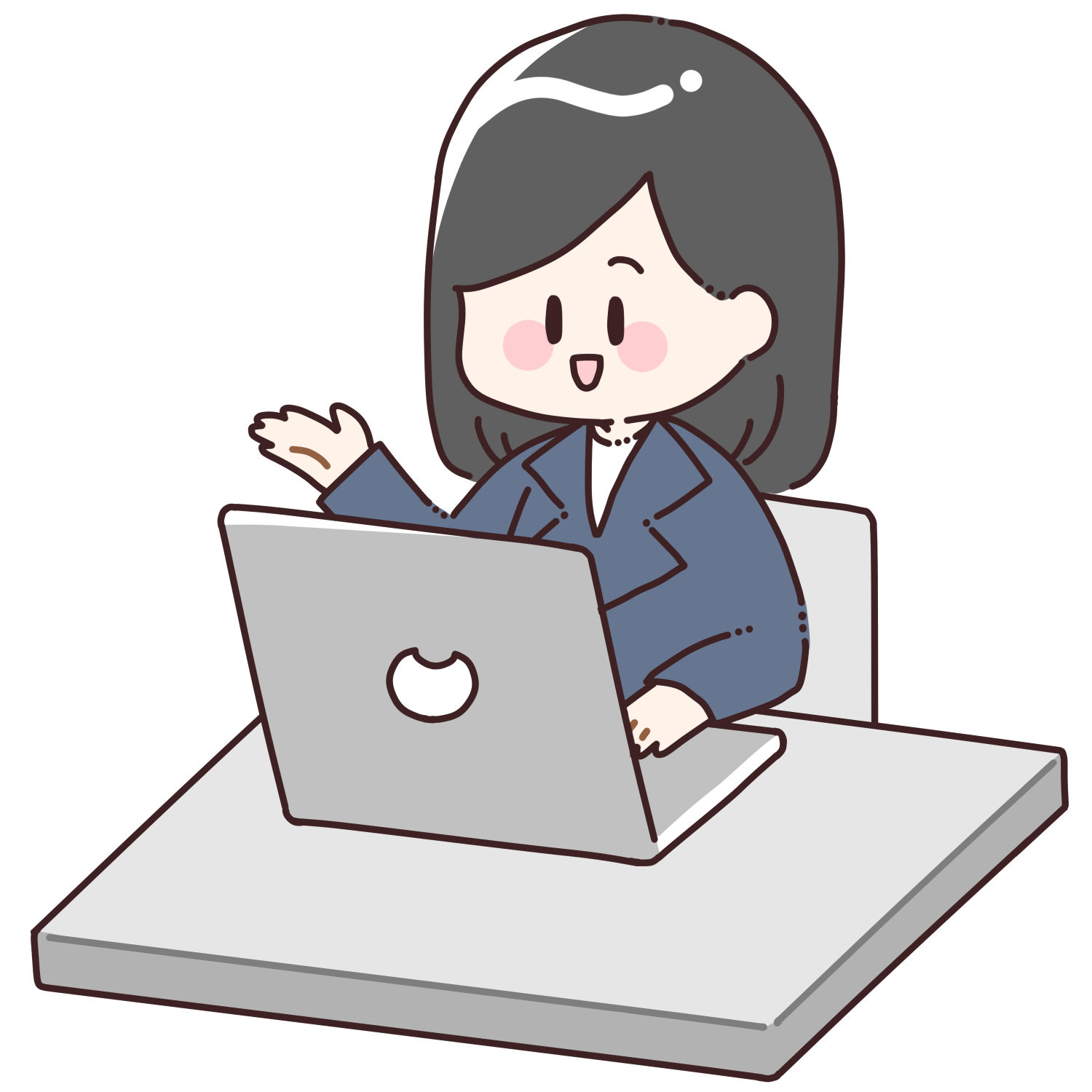 パソコンをしながら案内する女性/商用利用可能・無料イラストフリー素材サイト