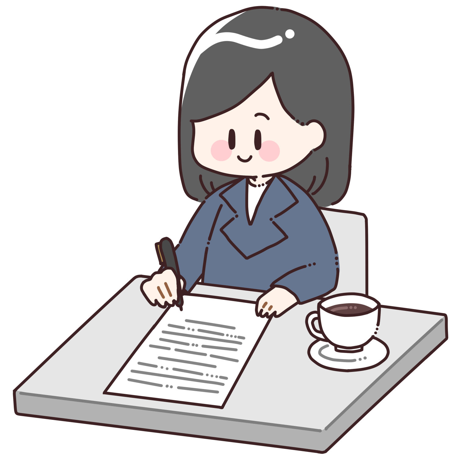 書類を記載する社員女性/商用利用可能・無料イラストフリー素材サイト