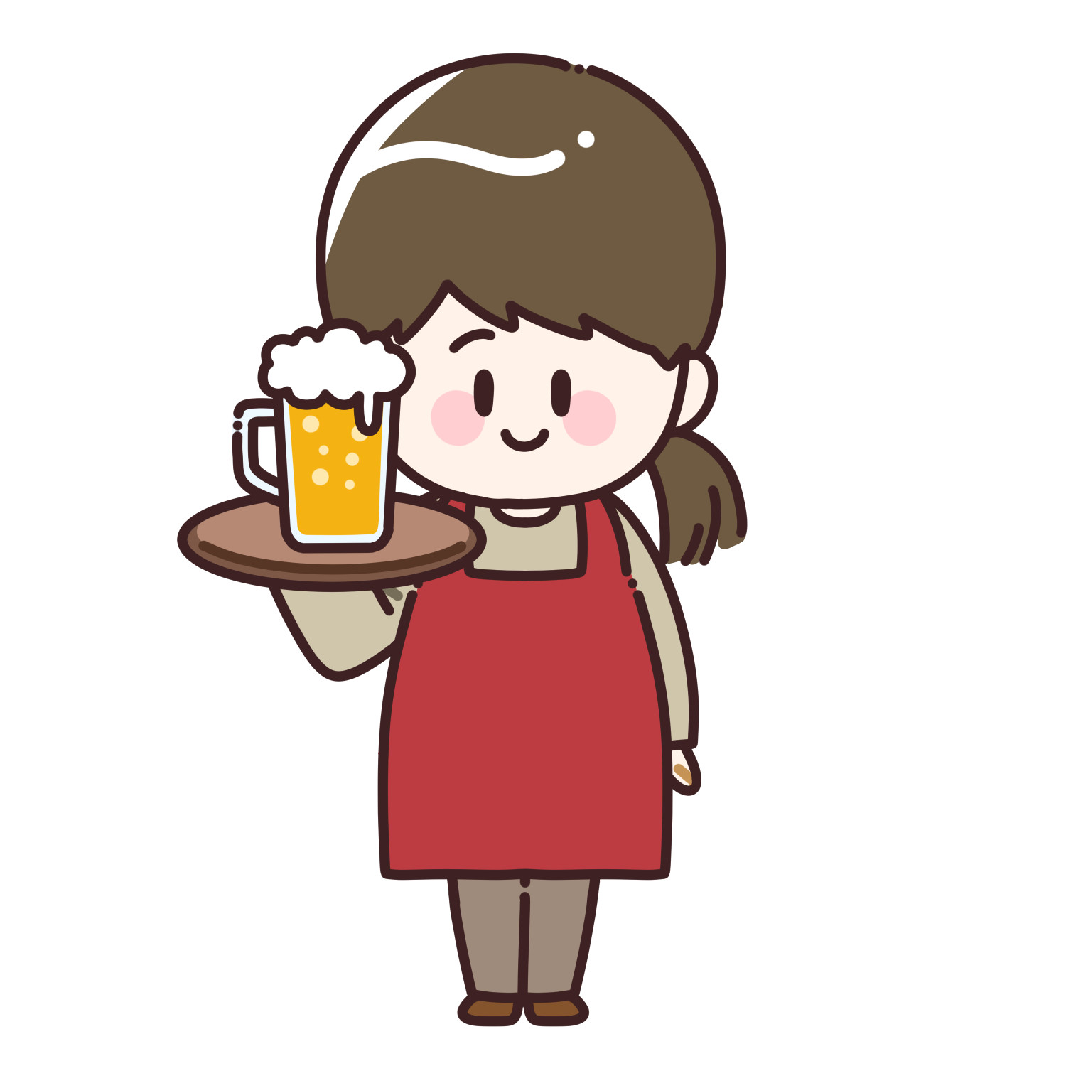 ビールを持った居酒屋女性店員のイラスト