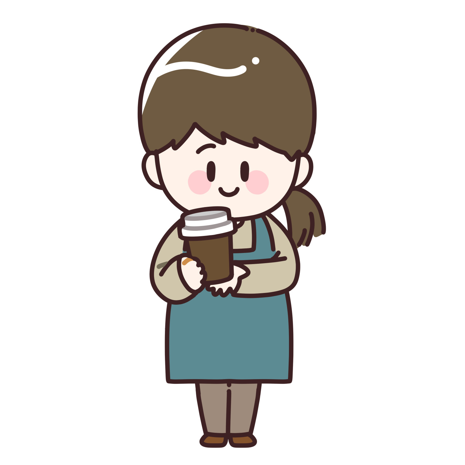 テイクアウトコーヒーカップを持ったカフェの女性店員のイラスト