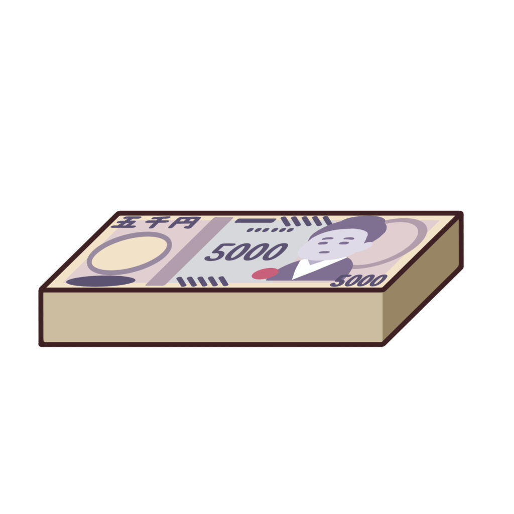 新紙幣の五千円札の札束のイラスト