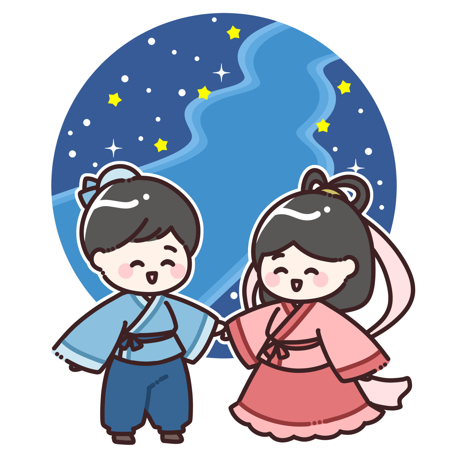 七夕の天の川と彦星織姫のイラスト