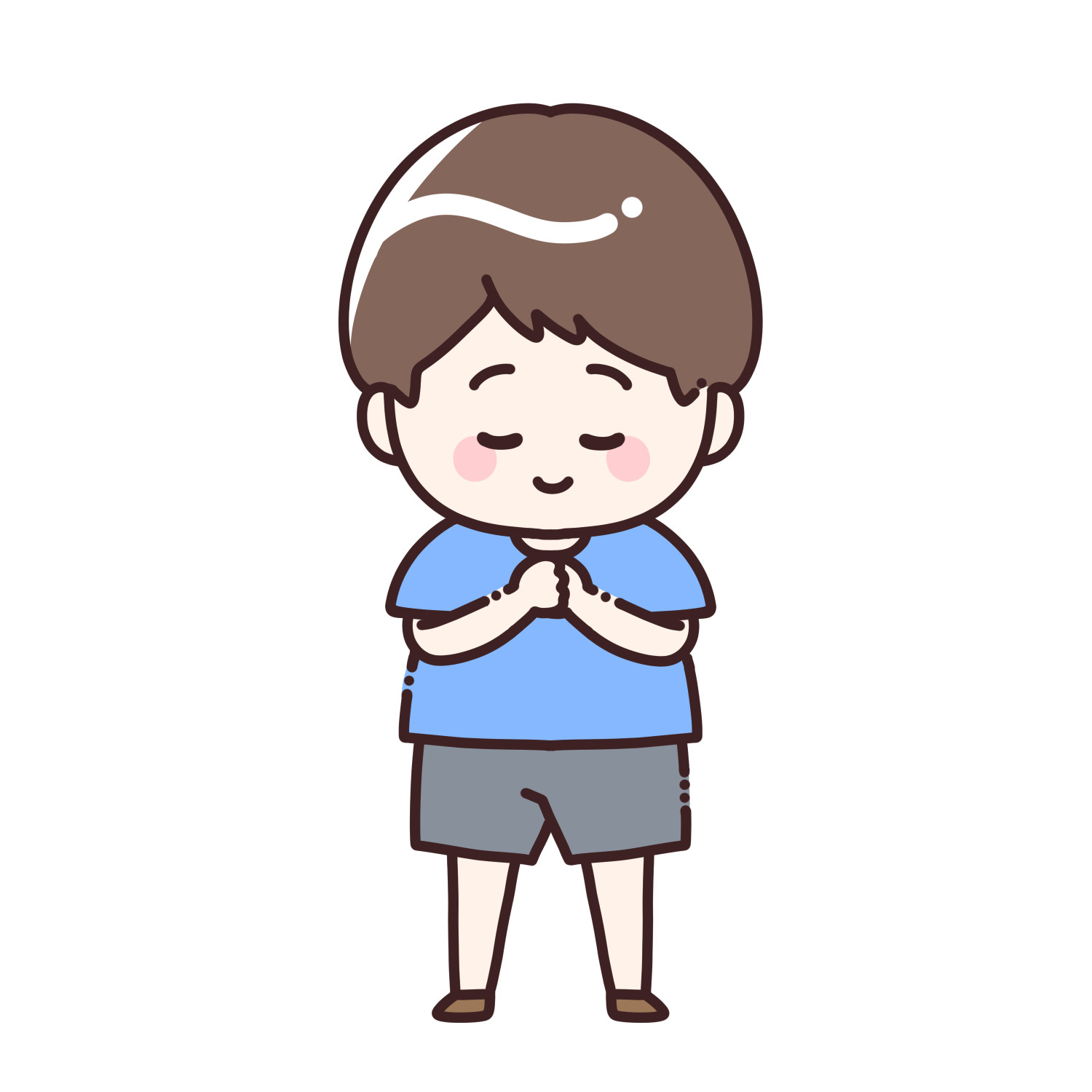 手を合わせて願い事をする男の子のイラスト