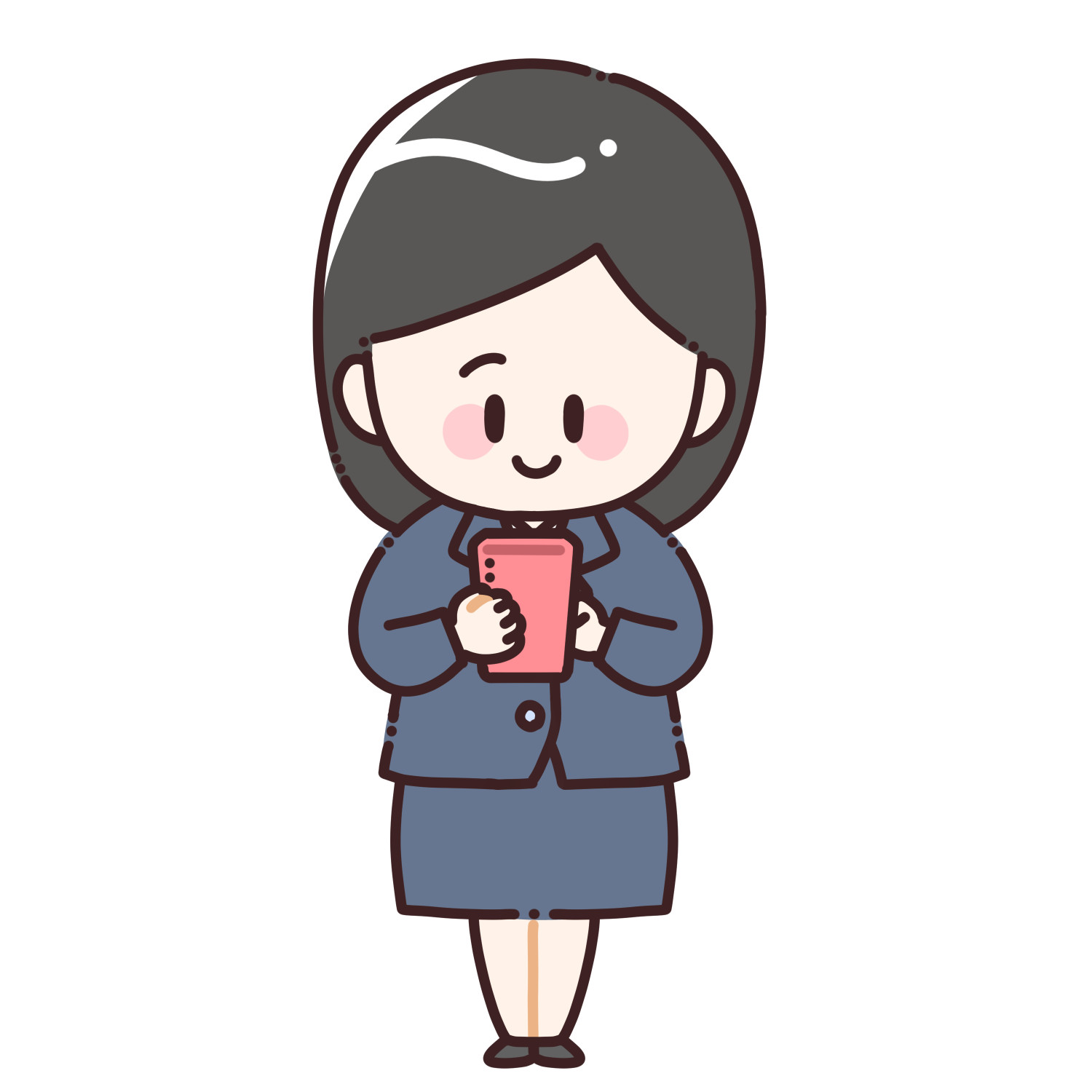 スマホを持つスーツの女性のイラスト