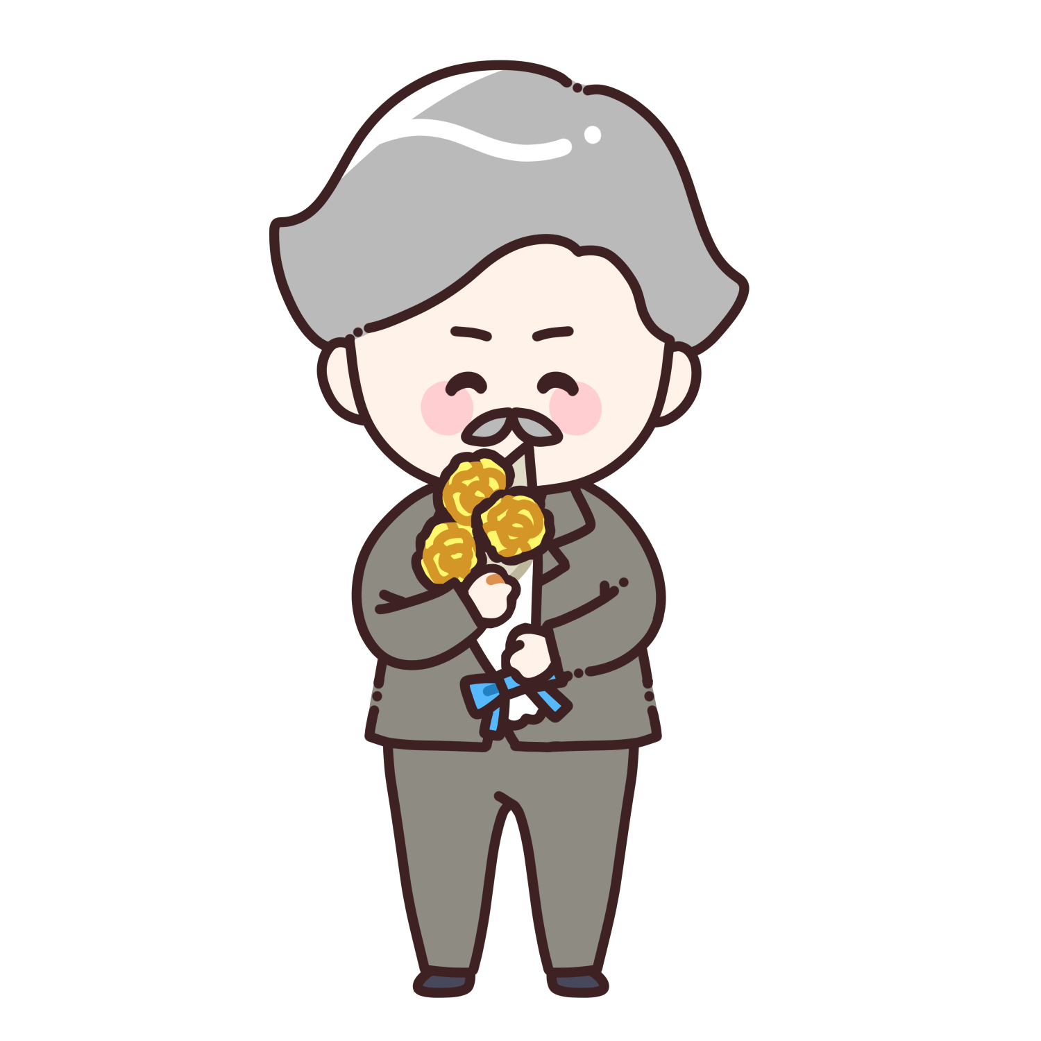花束を持ったスーツを着た男性のイラスト