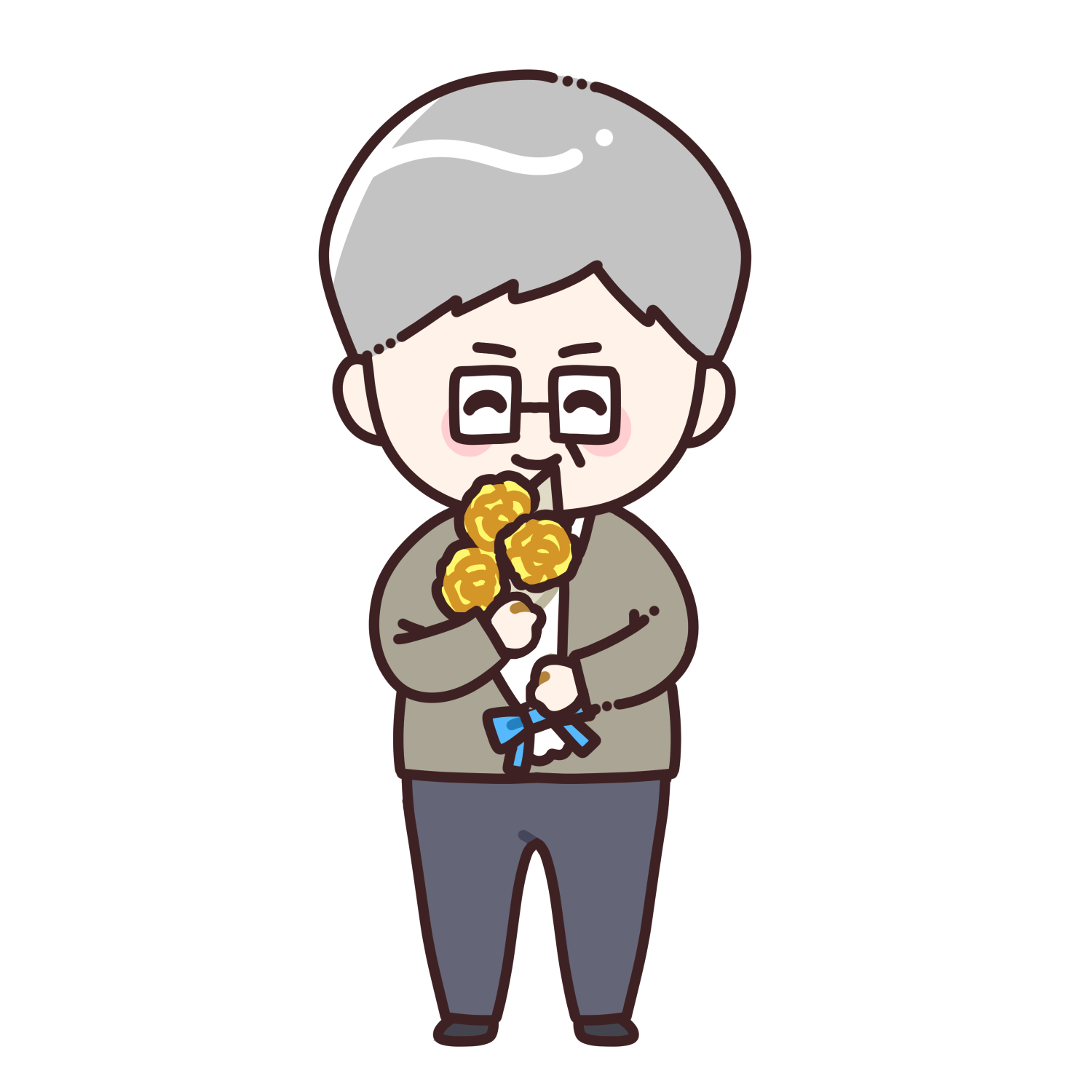 花束を持ったメガネを掛けた男性のイラスト