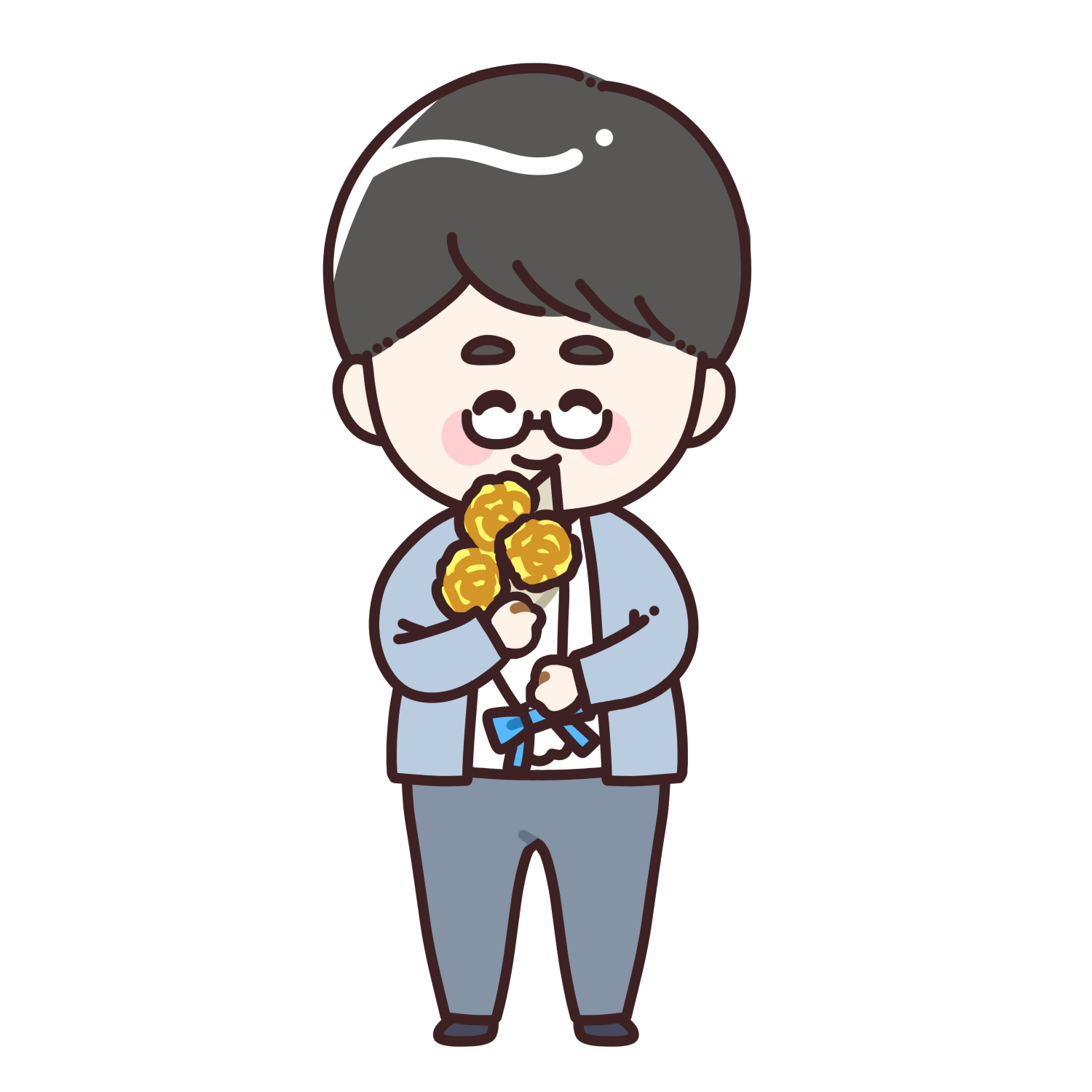 花束を持ったメガネを掛けた男性のイラスト2