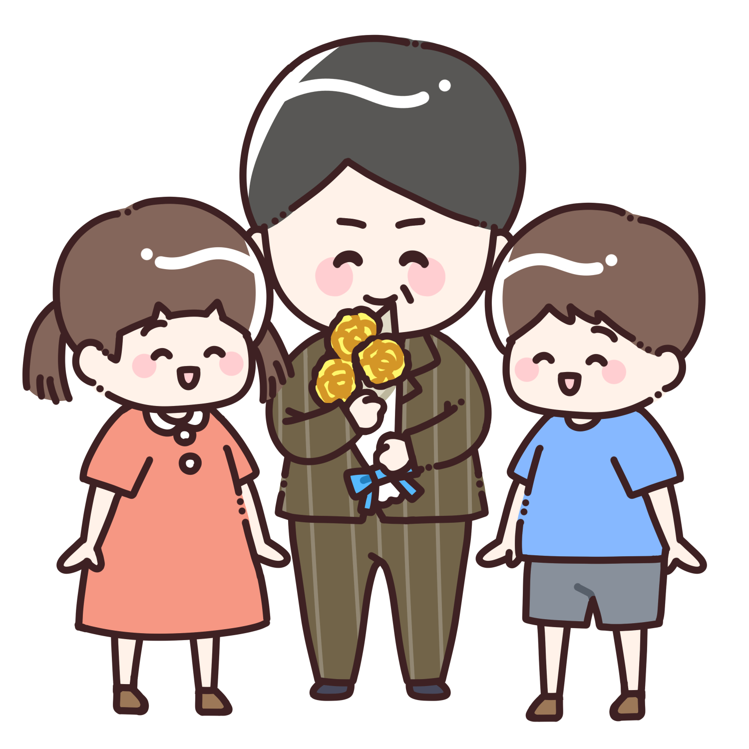 子どもたちから黄色のバラの花束を受け取るお父さんのイラスト3
