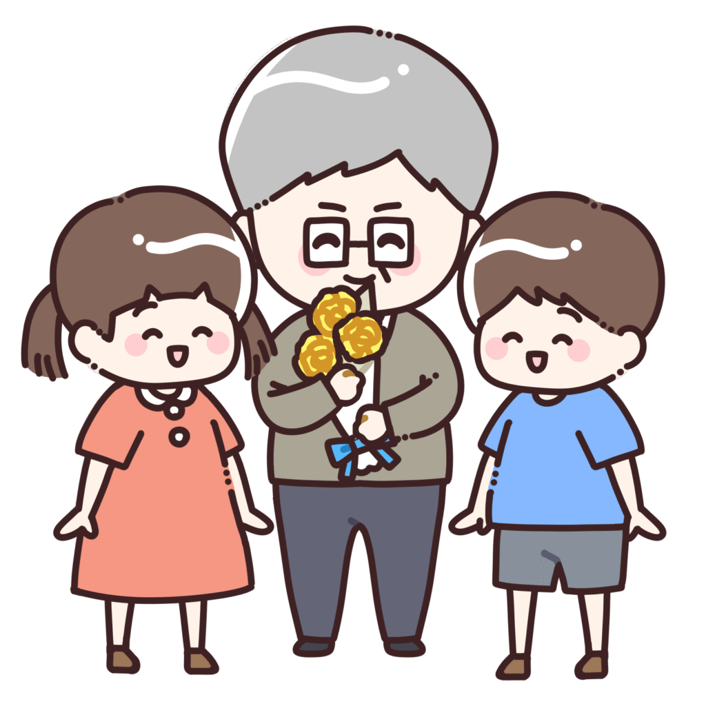 子どもたちから黄色のバラの花束を受け取るお父さんのイラスト4