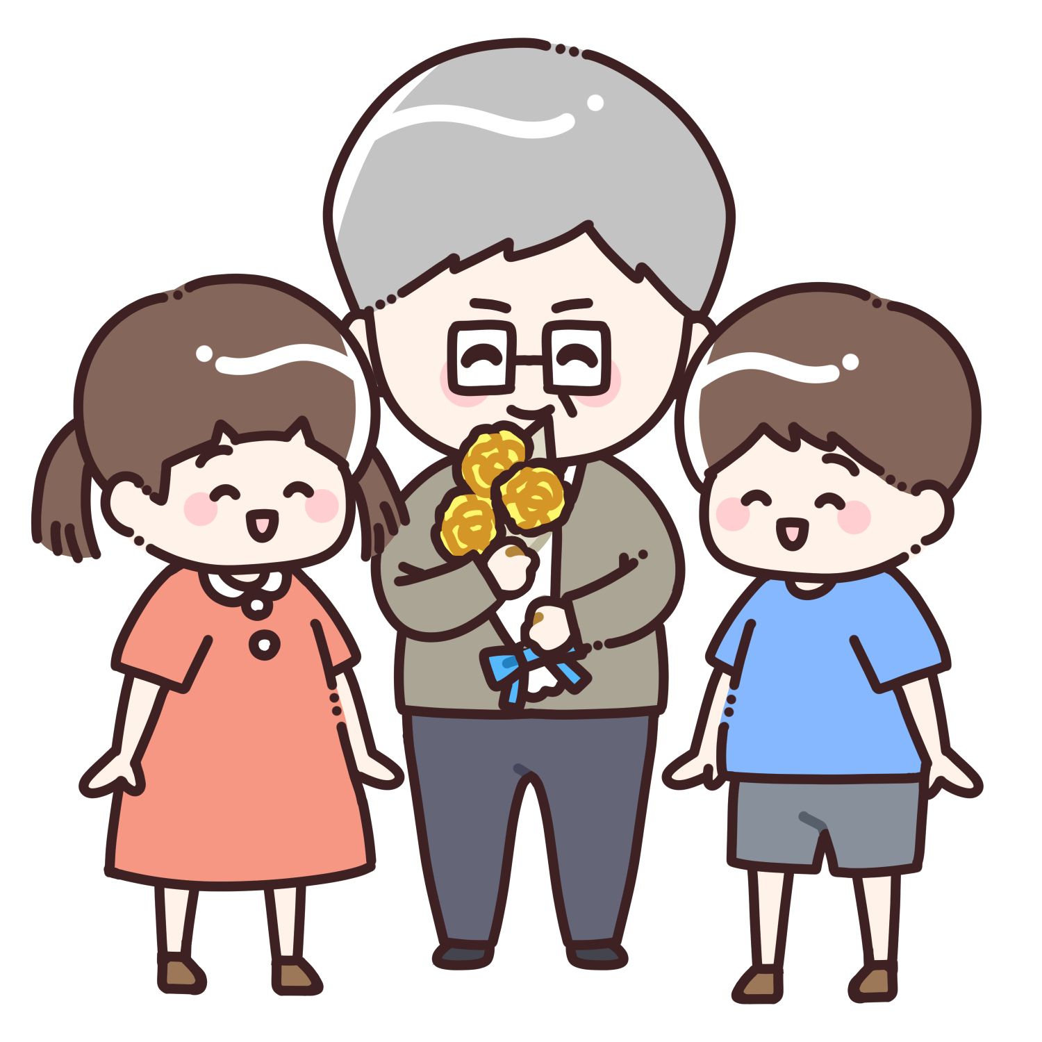 子どもたちから黄色のバラの花束を受け取るお父さんのイラスト4