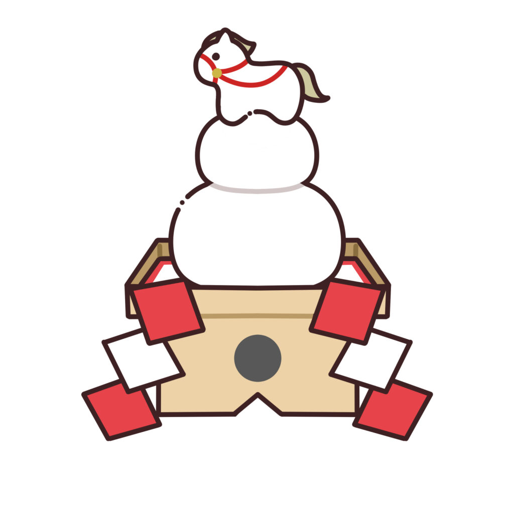 馬の飾りが乗った鏡餅のイラスト