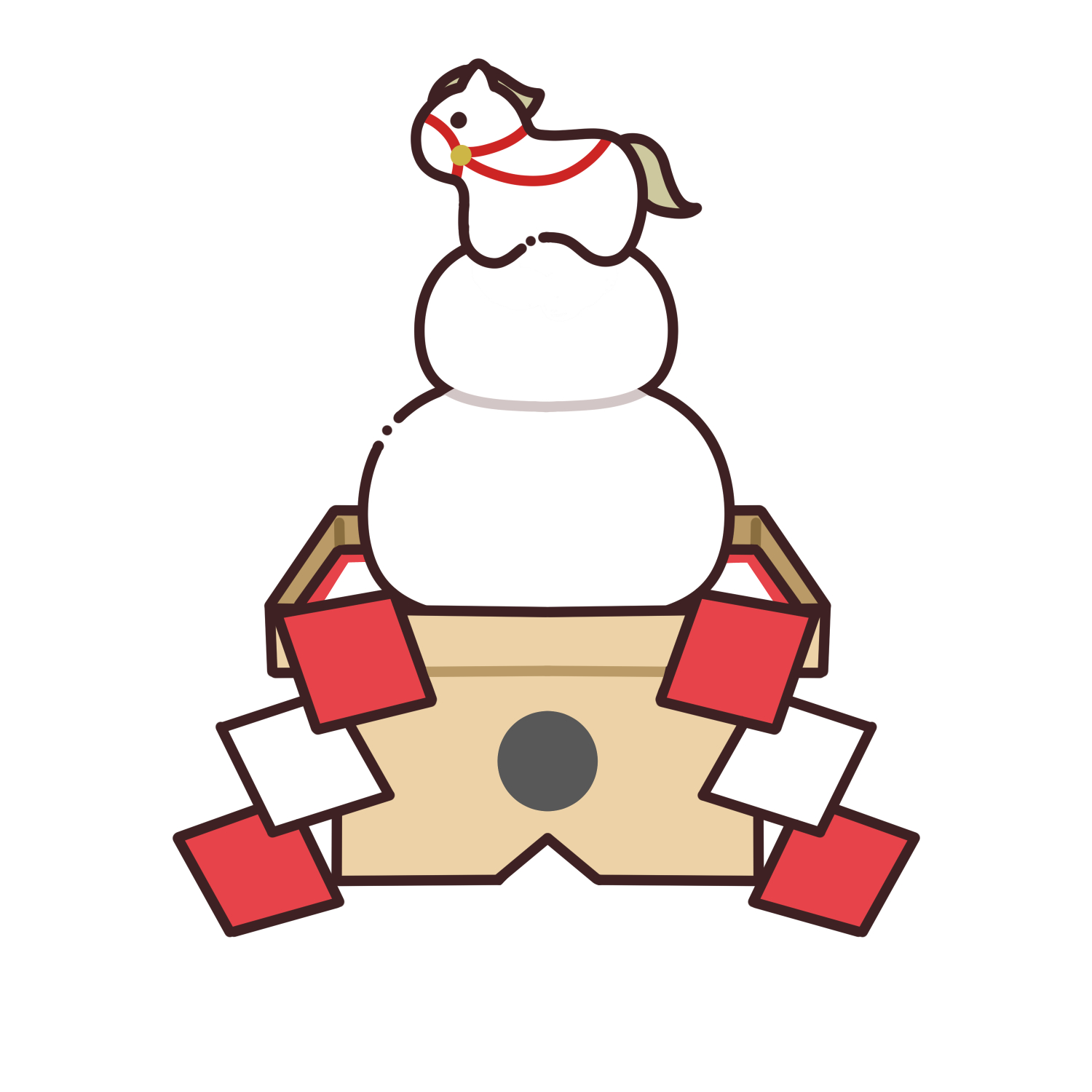 馬の飾りが乗った鏡餅のイラスト