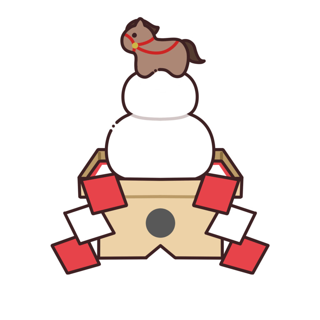 馬の飾りが乗った鏡餅のイラスト2