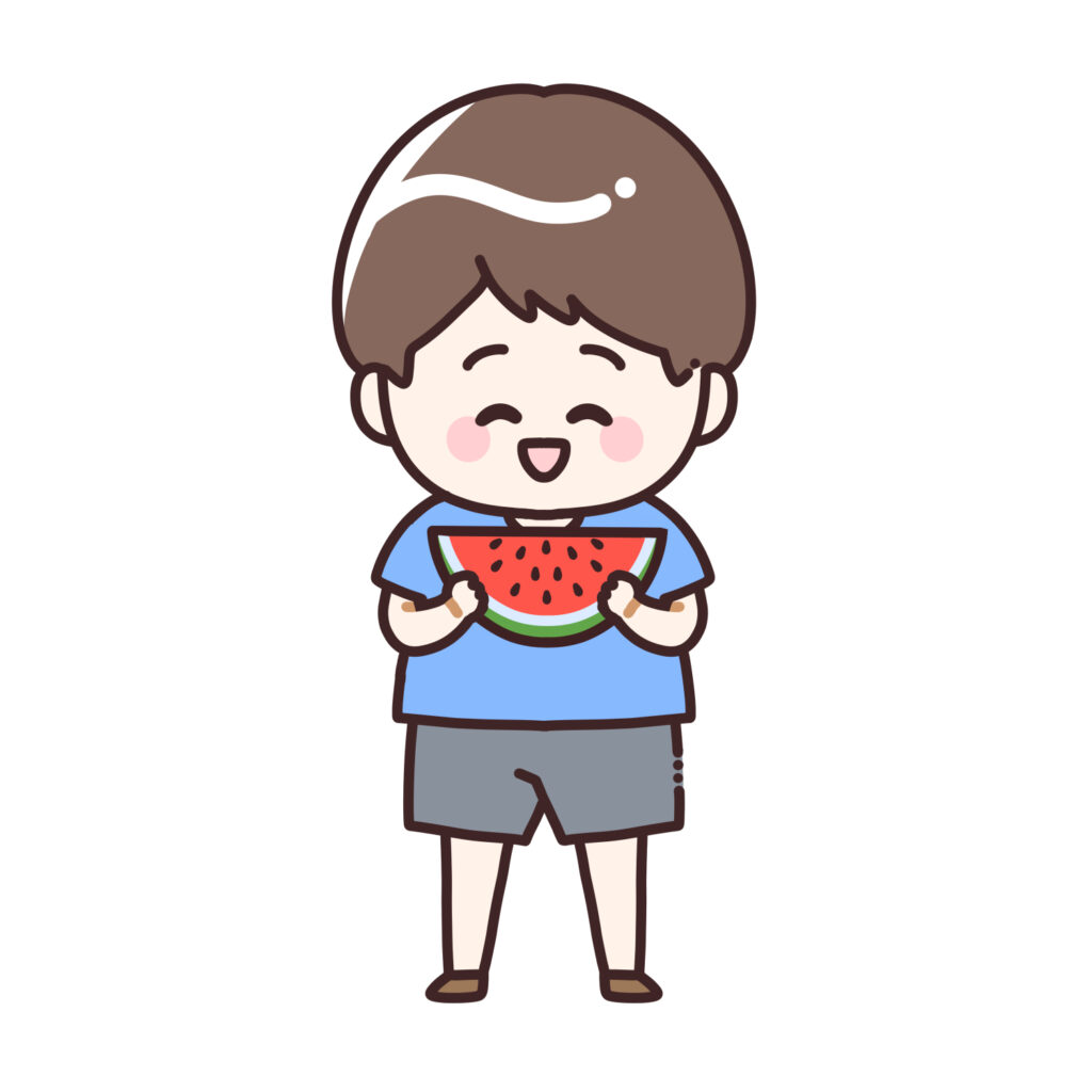 スイカを持った男の子のイラスト
