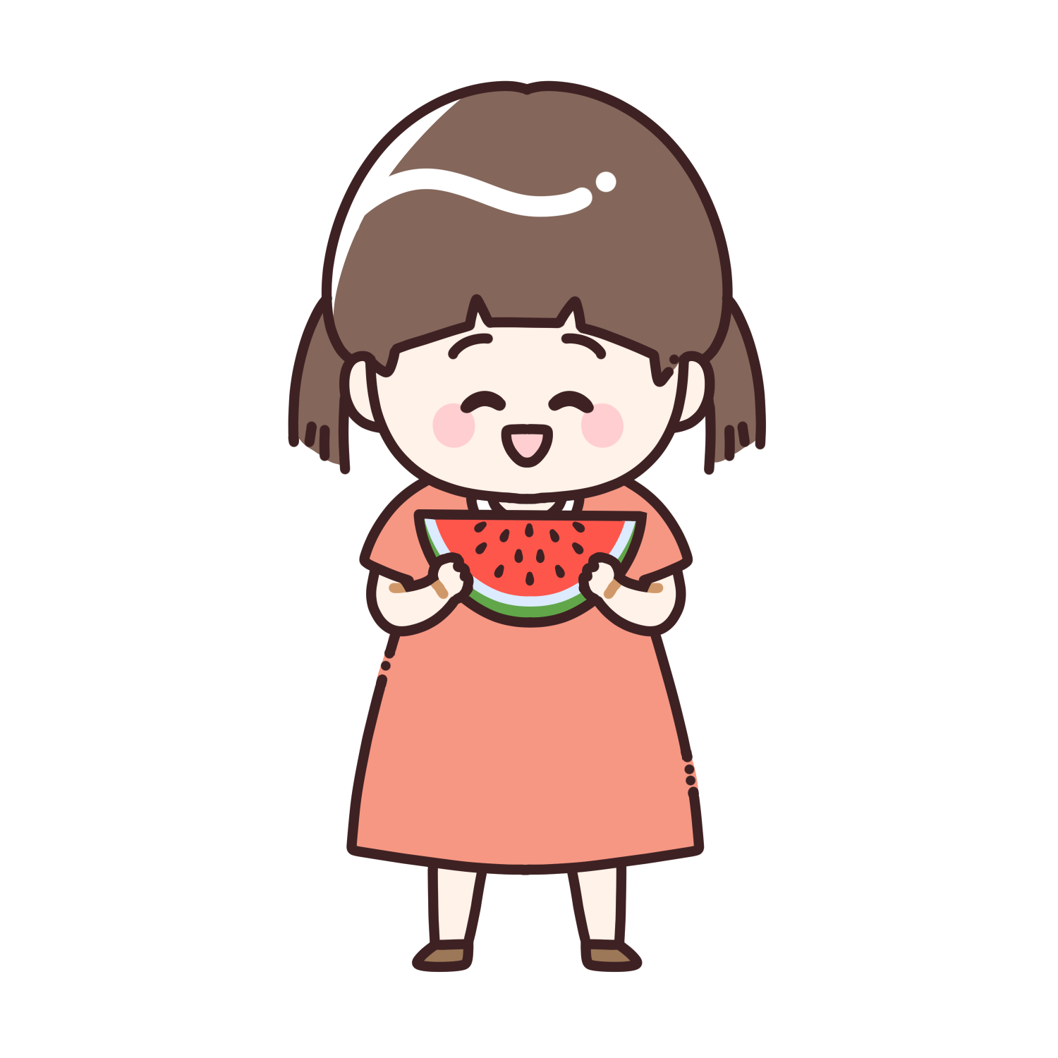スイカを持った女の子のイラスト