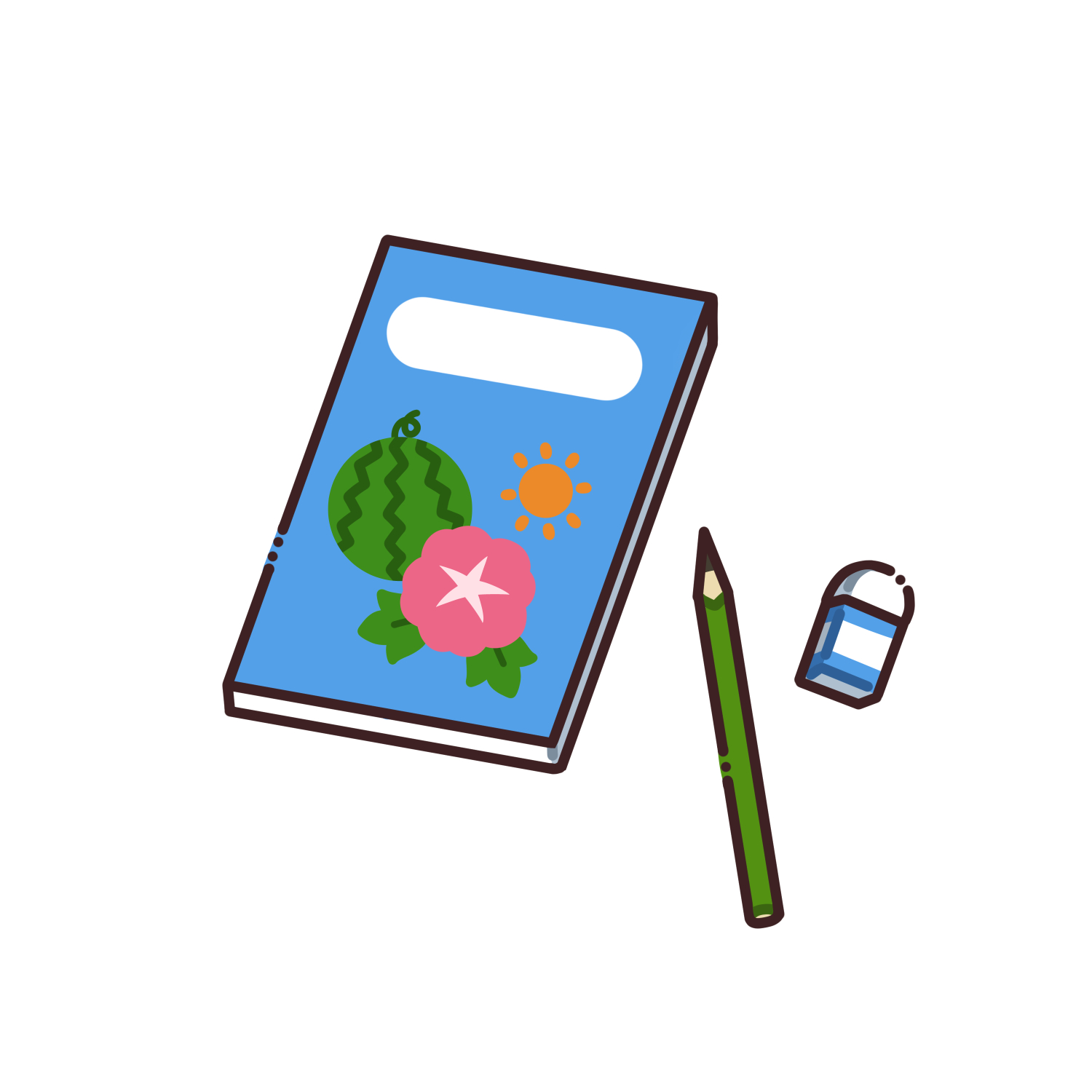 ドリルと鉛筆と消しゴムのイラスト