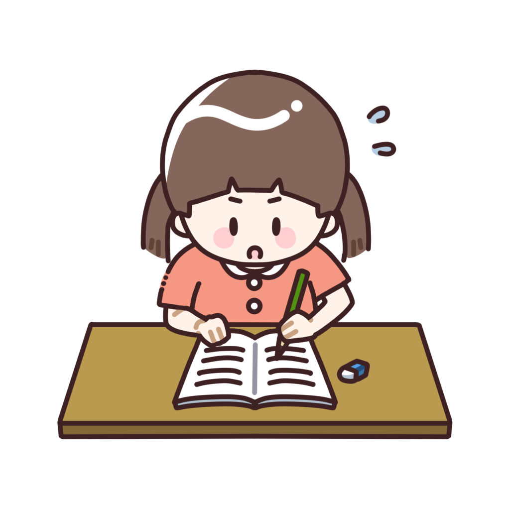 宿題をする女の子のイラスト