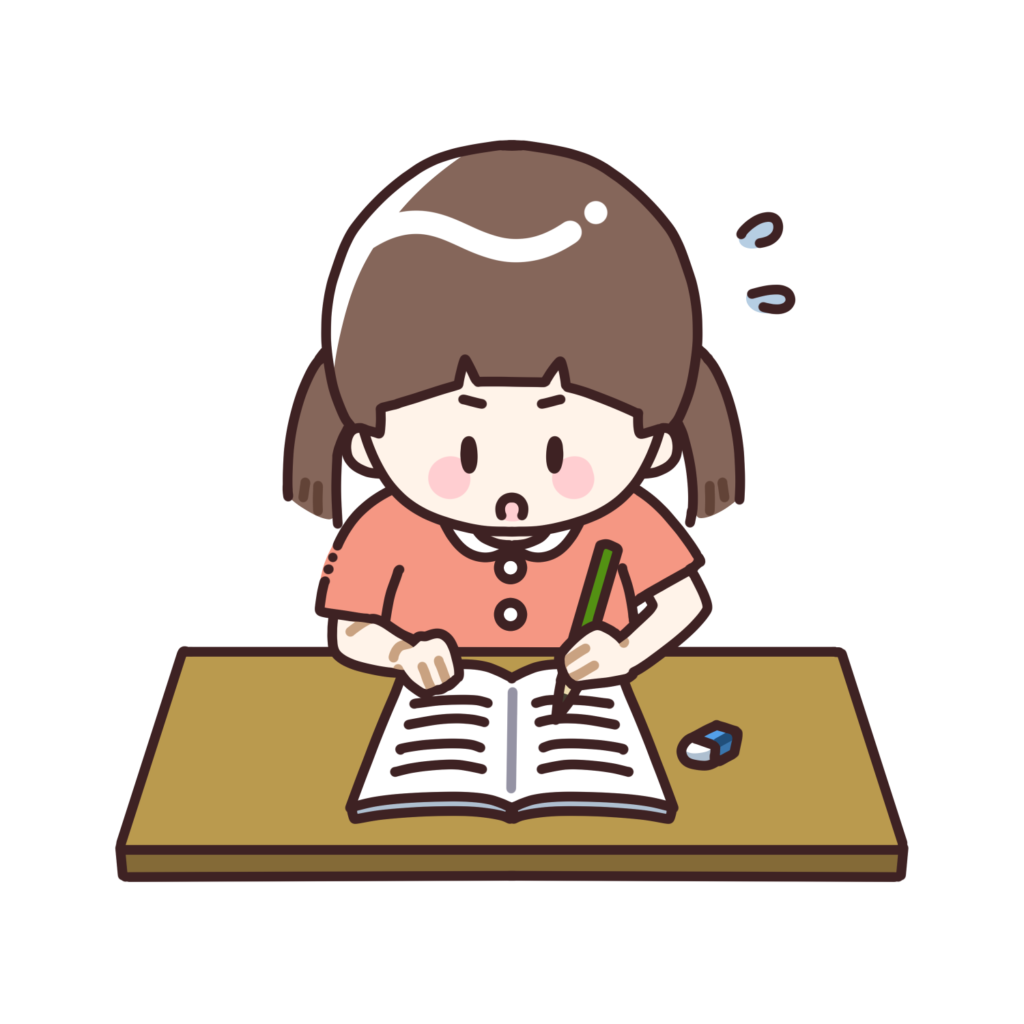 宿題をする女の子のイラスト