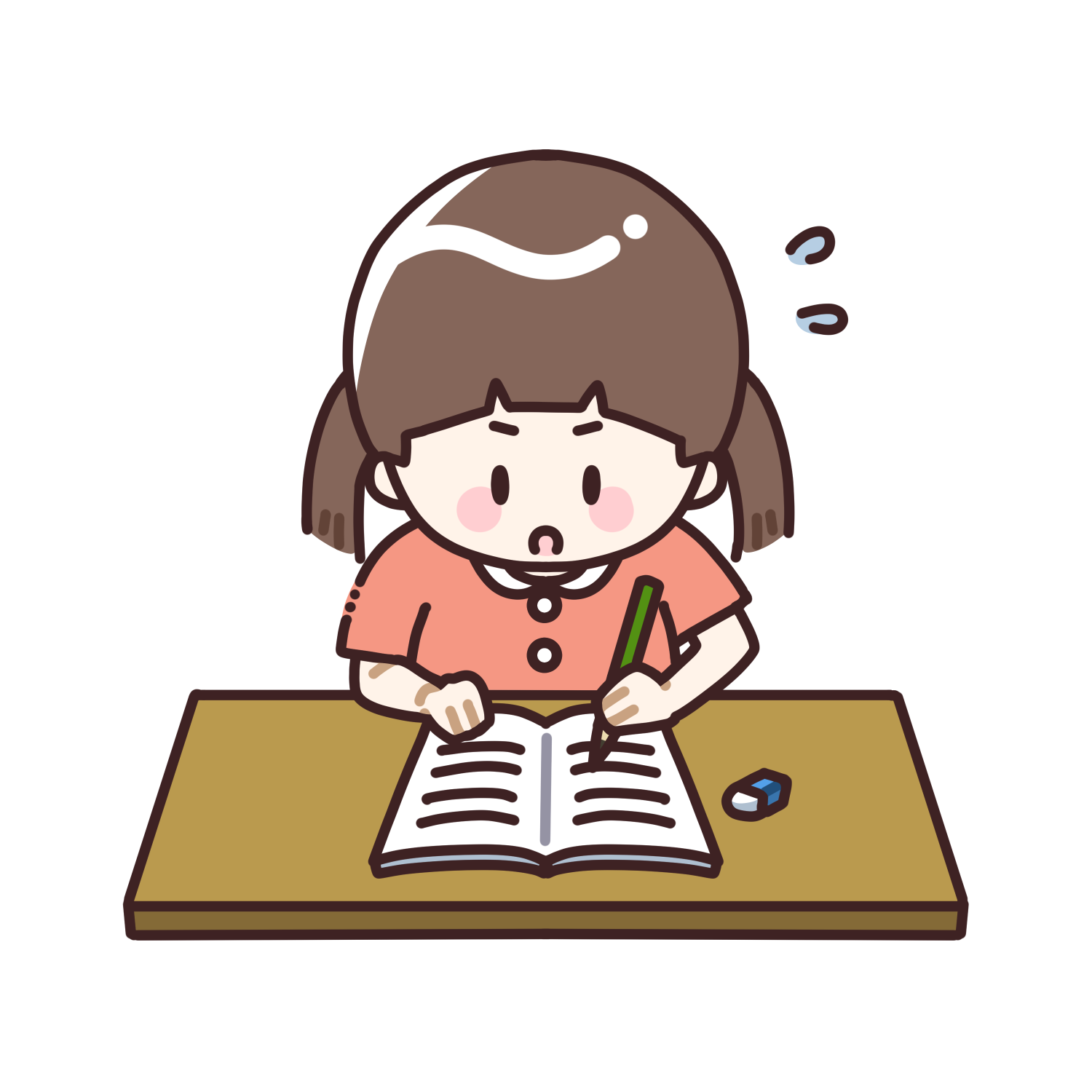 宿題をする女の子のイラスト