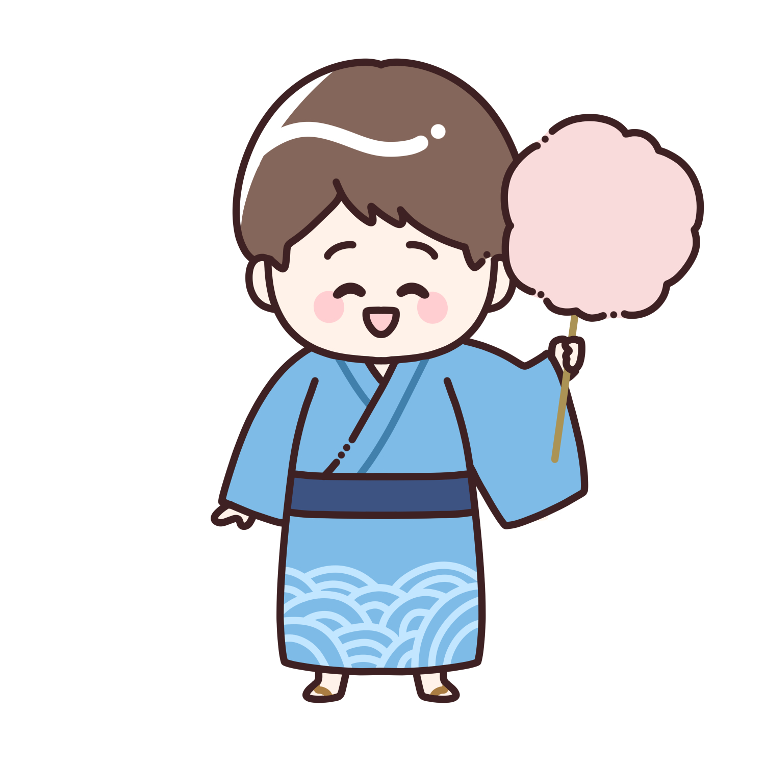 わたあめを持った浴衣姿の男の子のイラスト｜夏祭り・花火大会素材