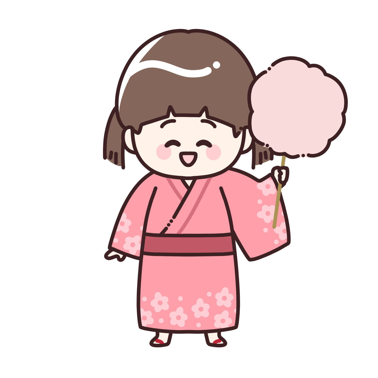 わたあめを持った浴衣姿の女の子のイラスト｜夏祭り・花火大会素材