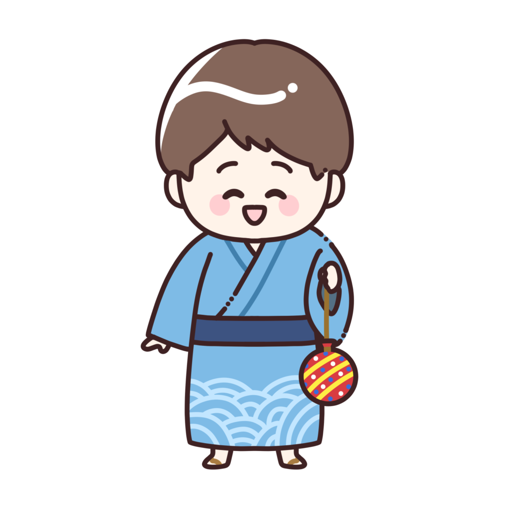 水風船を持った浴衣姿の男の子のイラスト｜夏祭り・縁日素材