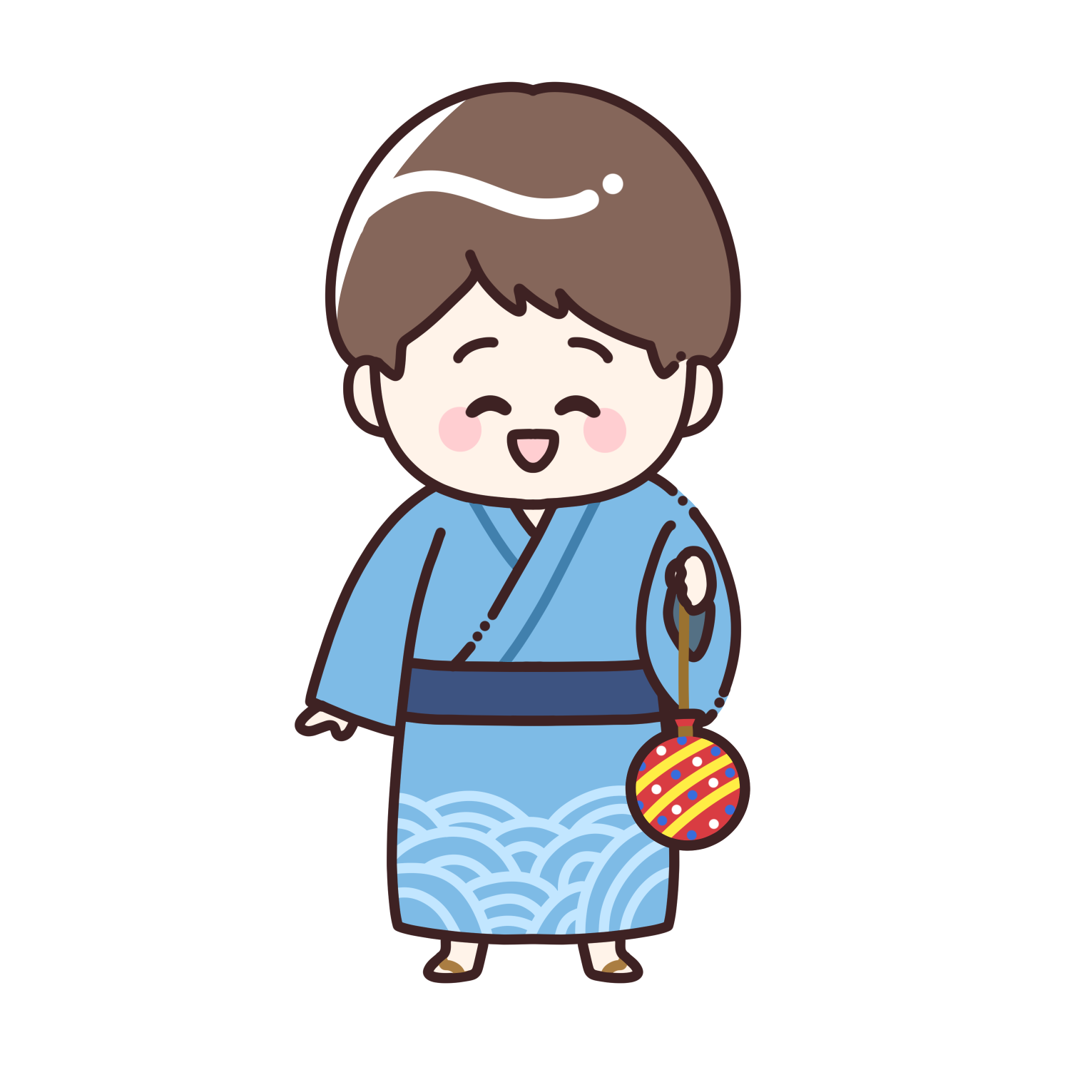 水風船を持った浴衣姿の男の子のイラスト|夏祭り・縁日素材