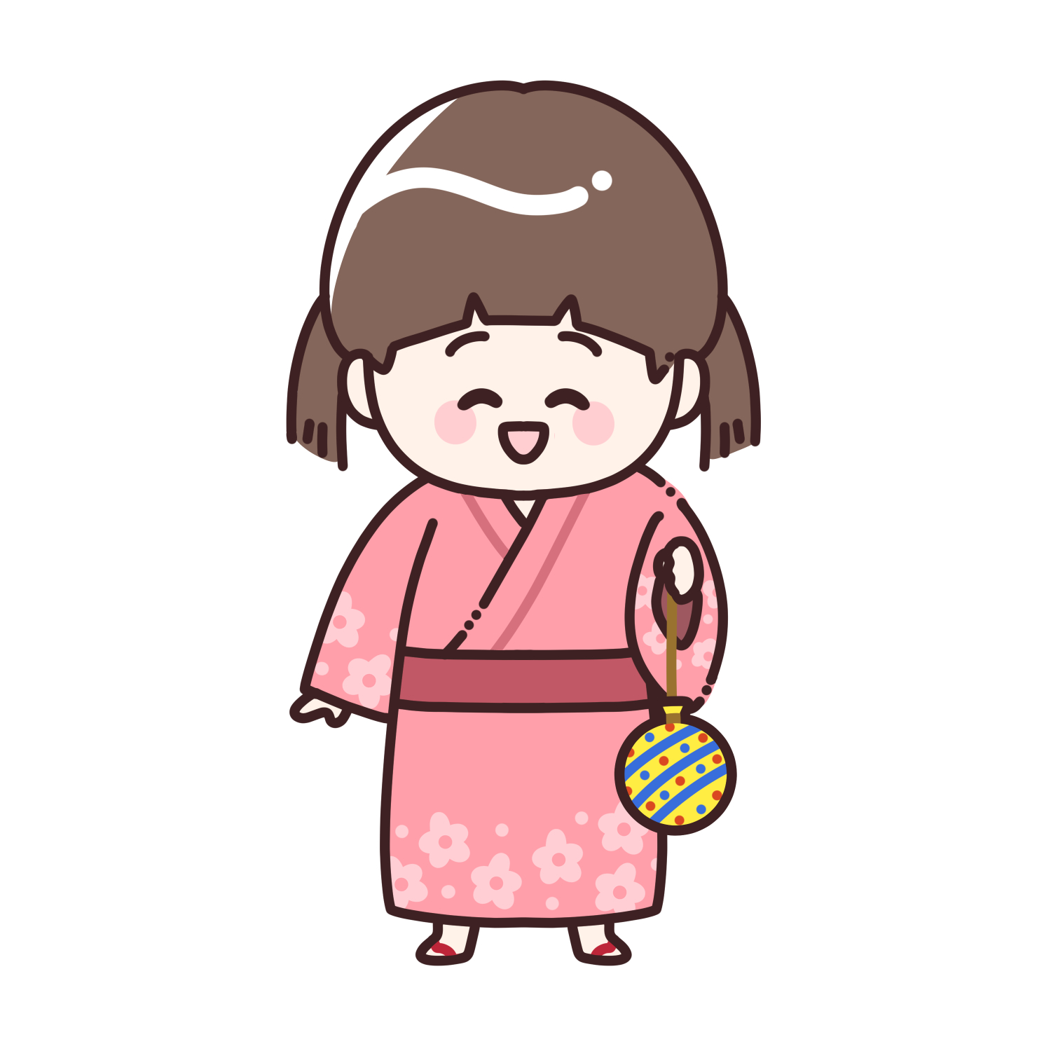水風船を持った浴衣姿の女の子のイラスト｜夏祭り・縁日素材