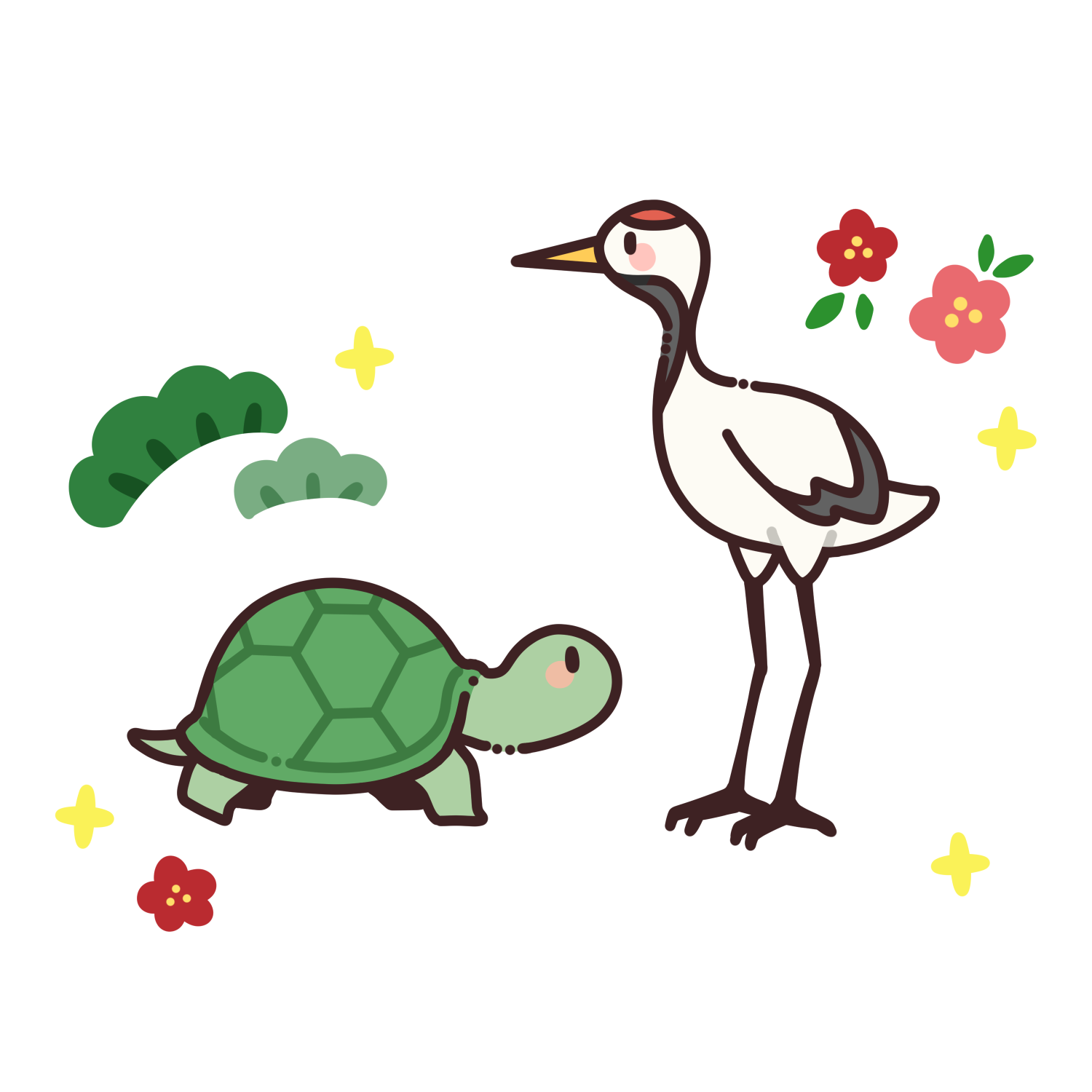 鶴と亀のイラスト｜長寿祝い・敬老の日の縁起物素材