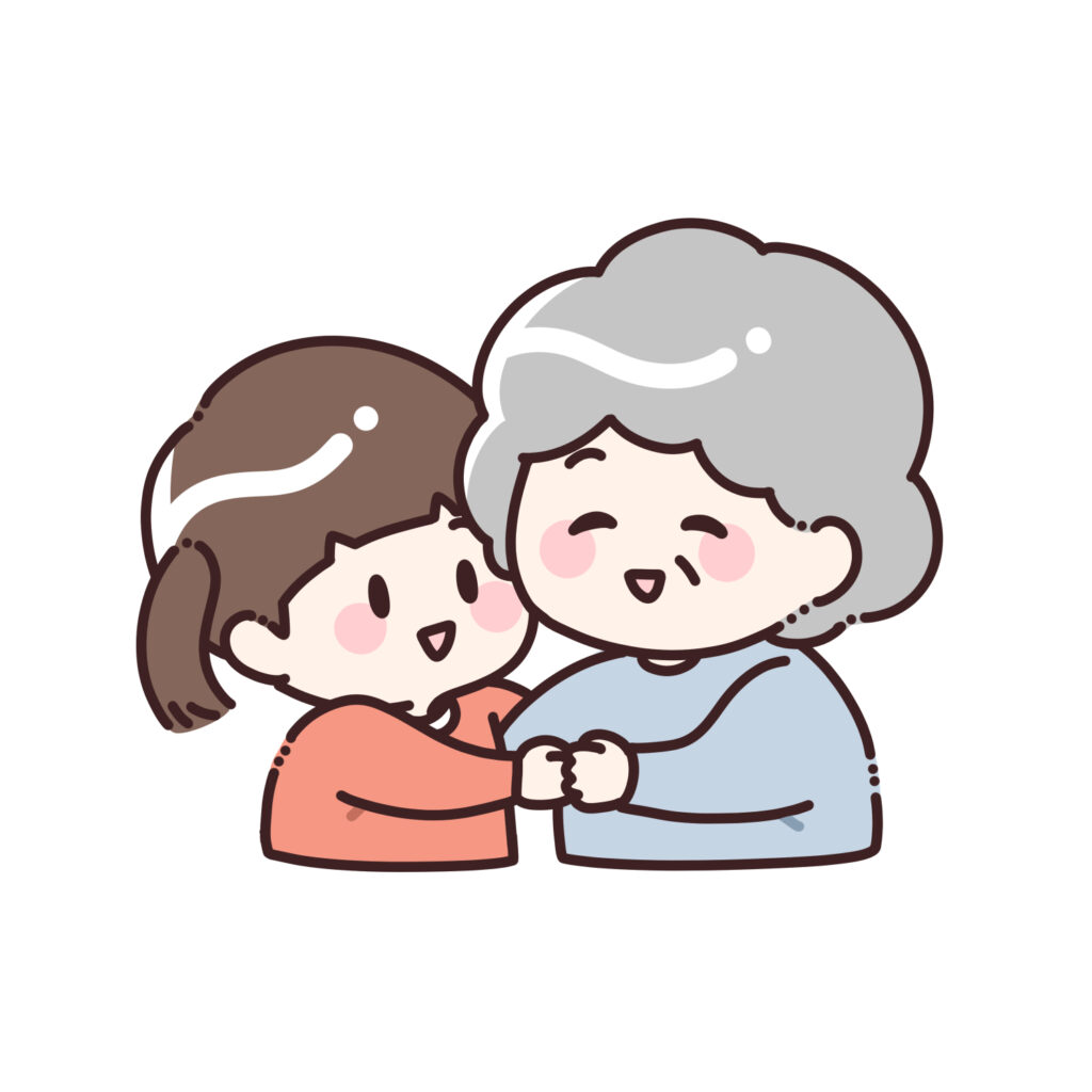 孫を抱きしめるおばあちゃんのイラスト2｜敬老の日・祖父母