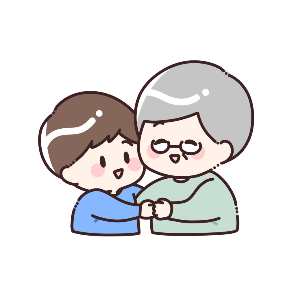 孫を抱きしめるおじいちゃんのイラスト1｜敬老の日・祖父母